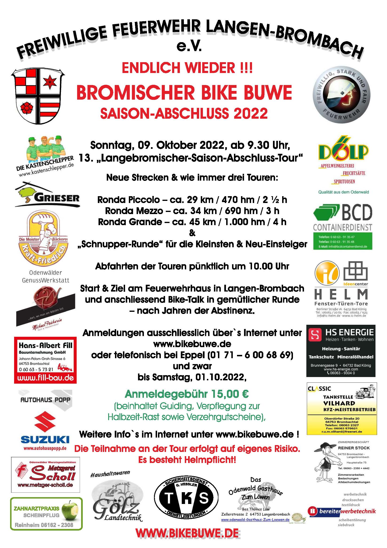 Es geht wieder los: Saison-Abschluss der Bromischer Bike Buwe geht in die 14. Runde!